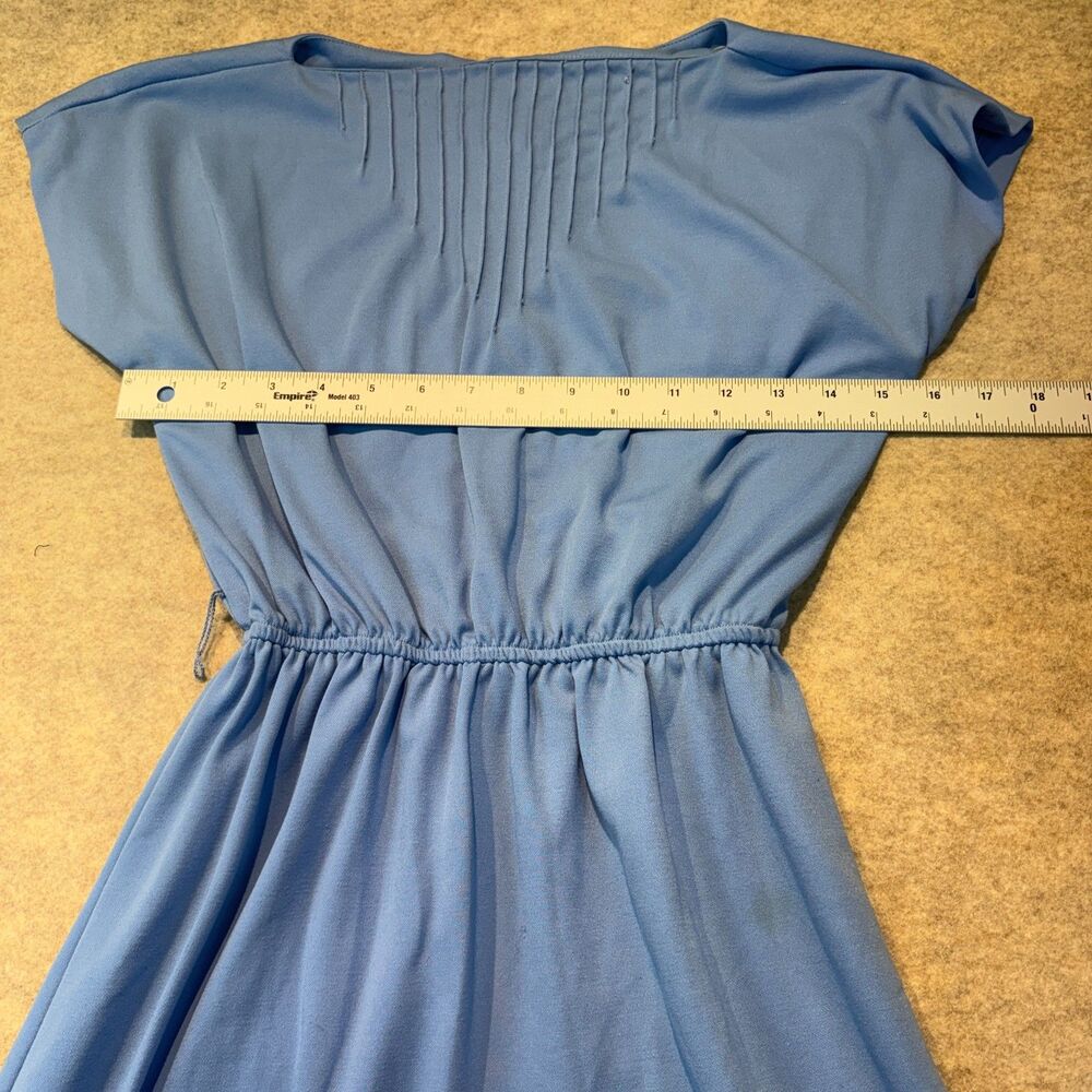 Vintage Leslie Fay Light Blue Dress Pintuck Cap Sleeve Elastic Waist Midi - Picture 6 of 8